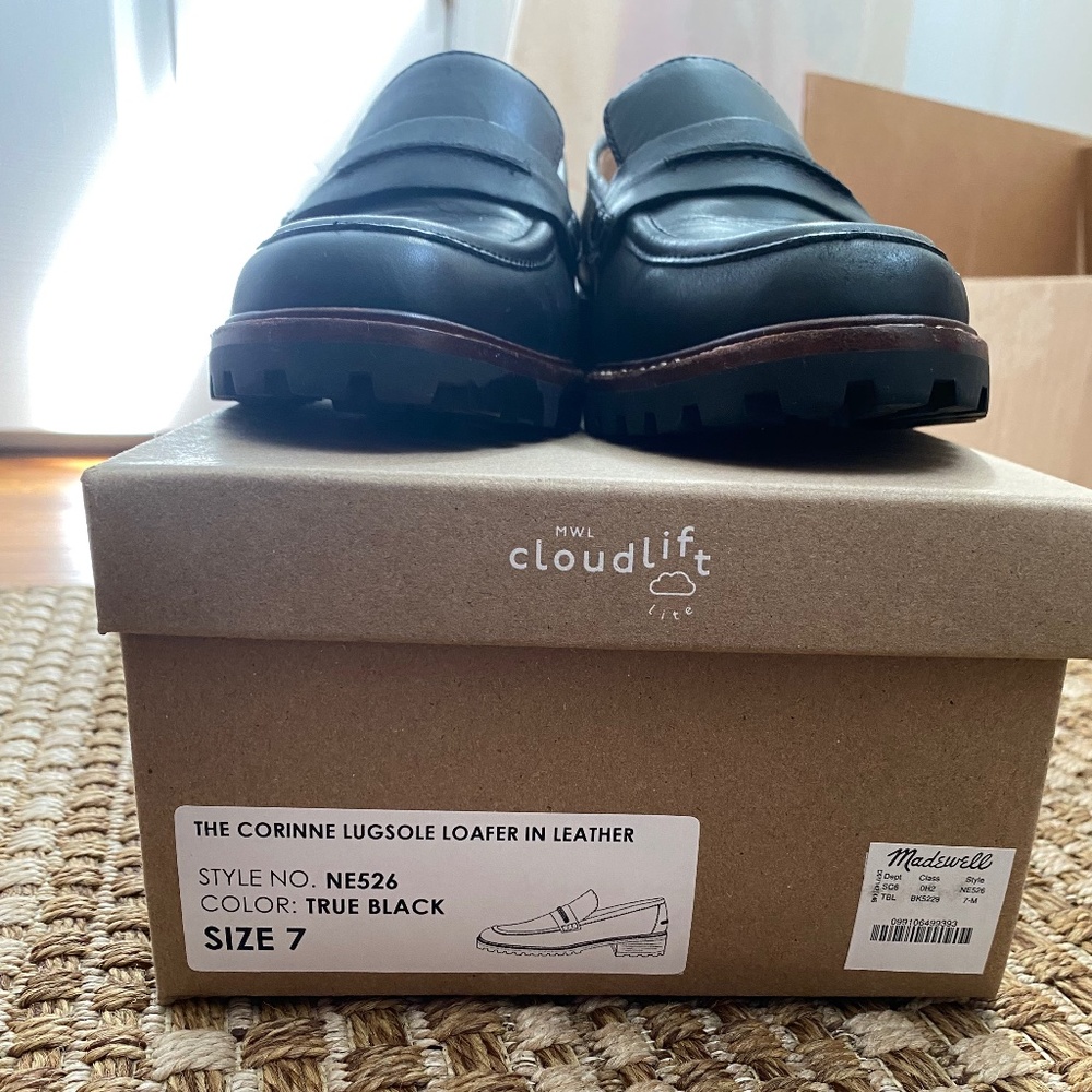 Madewell The Corinne Lugsole Loafer True Black Leather Size 7